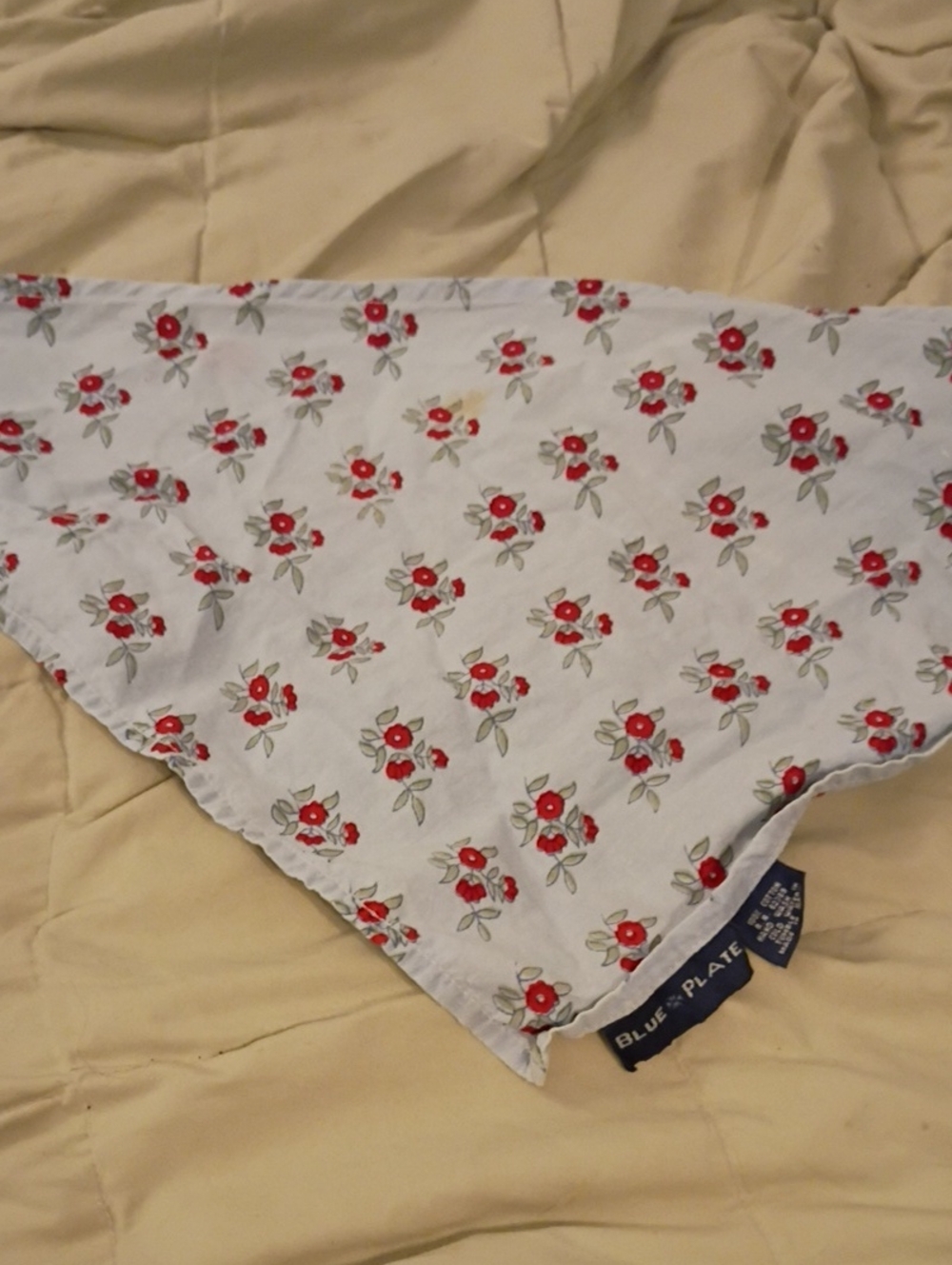 Triangle Hair Scarf Floral Light Blue and Red 100% Cotton